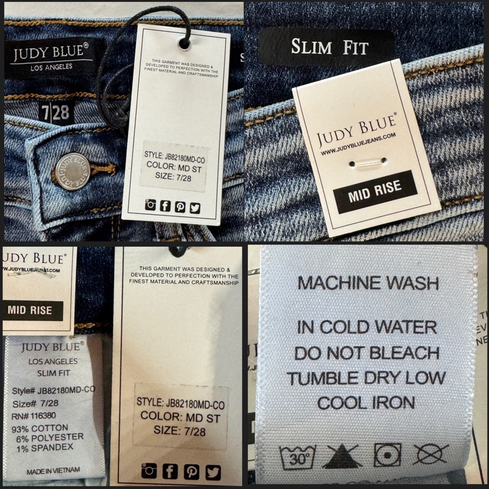 NWT Judy Blue Instant Classic Slim Fit Jeans JB82180 (7/28) - Picture 6 of 15